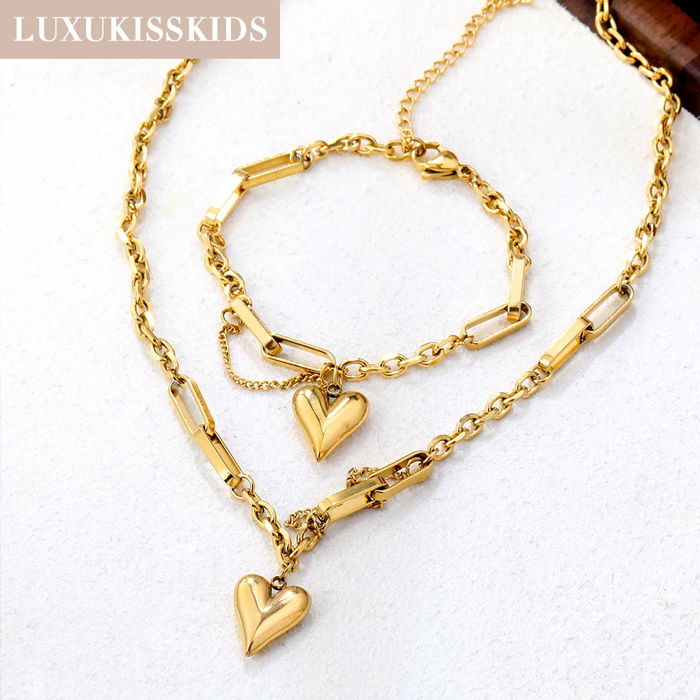 Conjunto Feminino Coração LUXUKISSKIDS – Colar, Brincos e Pulseira - Imagem 5