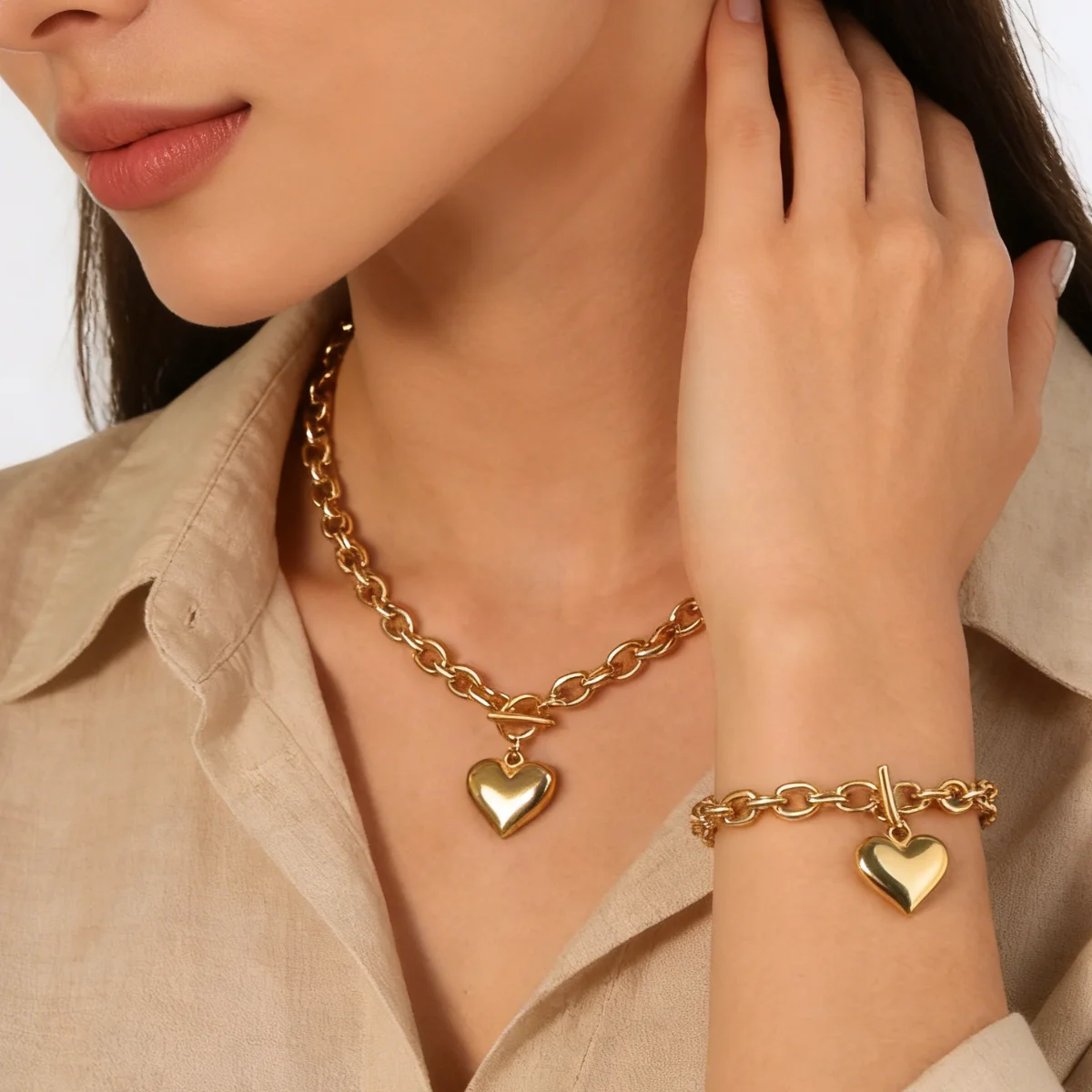 Conjunto Feminino Coração LUXUKISSKIDS – Colar, Brincos e Pulseira - Imagem 2